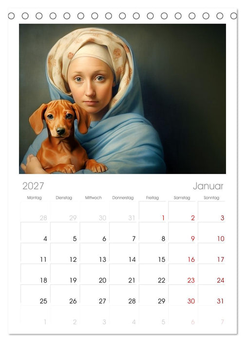 Dame mit Hund (CALVENDO Tischplaner A5H 2027)