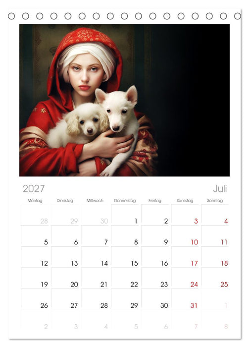Dame mit Hund (CALVENDO Tischplaner A5H 2027)