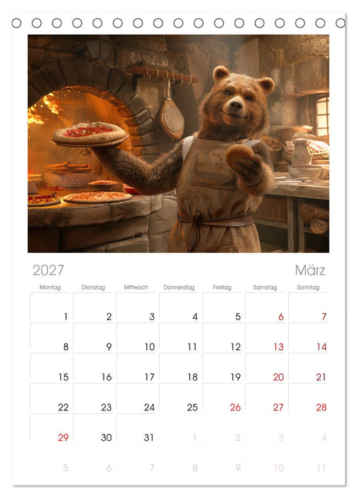 Tierisch lustige Pizzabäcker (CALVENDO Tischplaner A5H 2027)