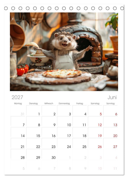 Tierisch lustige Pizzabäcker (CALVENDO Tischplaner A5H 2027)