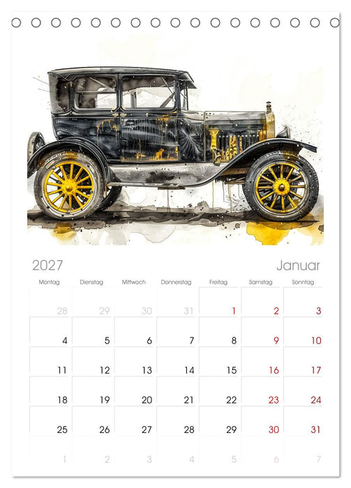 Aquarell Oldtimer (CALVENDO Tischplaner A5H 2027)