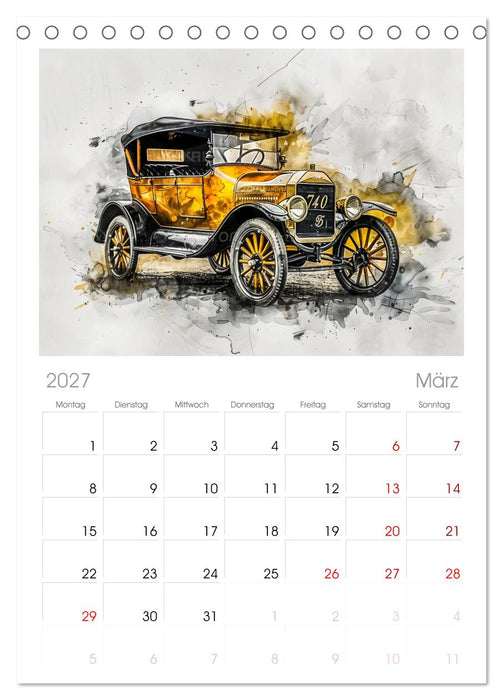 Aquarell Oldtimer (CALVENDO Tischplaner A5H 2027)