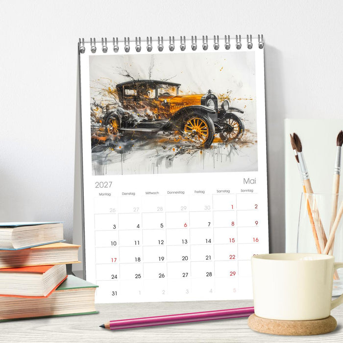 Aquarell Oldtimer (CALVENDO Tischplaner A5H 2027)