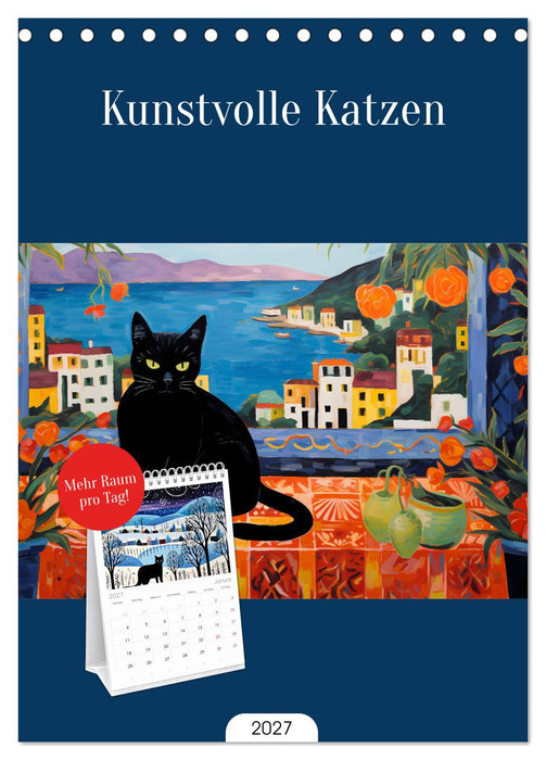 Kunstvolle Katzen (CALVENDO Tischplaner A5H 2027)