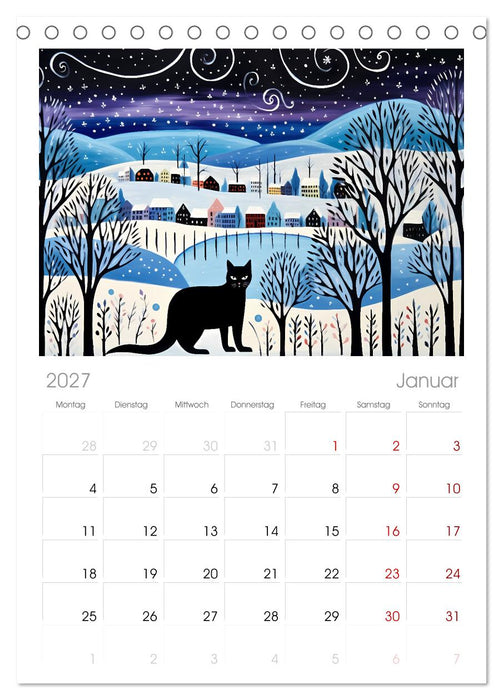 Kunstvolle Katzen (CALVENDO Tischplaner A5H 2027)