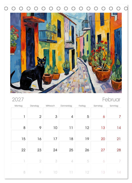 Kunstvolle Katzen (CALVENDO Tischplaner A5H 2027)