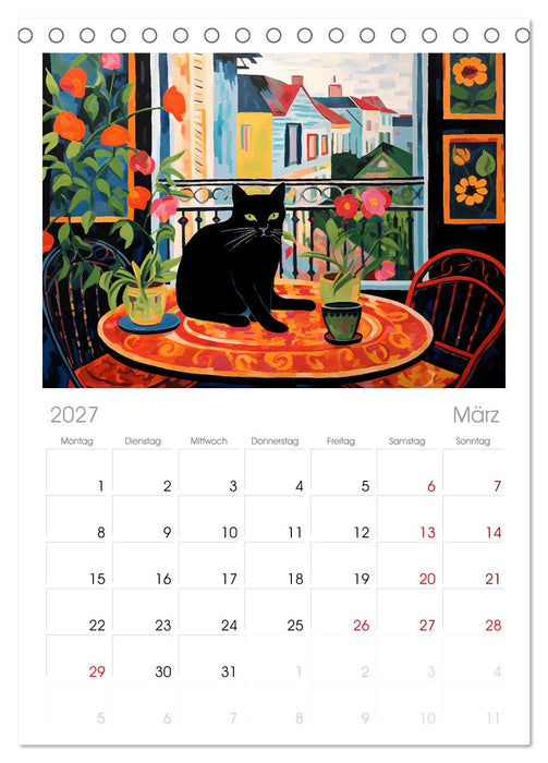 Kunstvolle Katzen (CALVENDO Tischplaner A5H 2027)