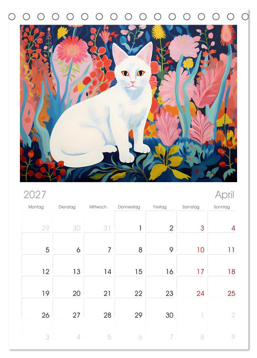 Kunstvolle Katzen (CALVENDO Tischplaner A5H 2027)