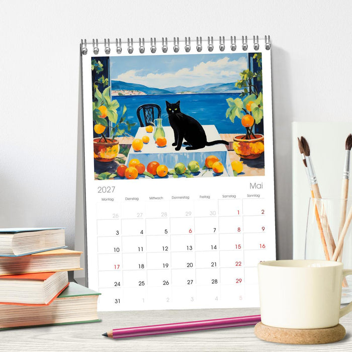 Kunstvolle Katzen (CALVENDO Tischplaner A5H 2027)
