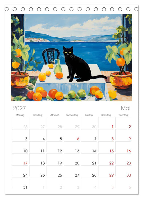 Kunstvolle Katzen (CALVENDO Tischplaner A5H 2027)
