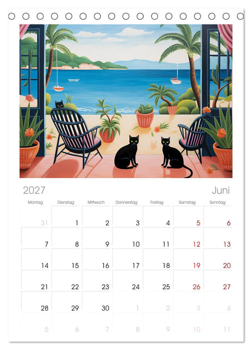 Kunstvolle Katzen (CALVENDO Tischplaner A5H 2027)