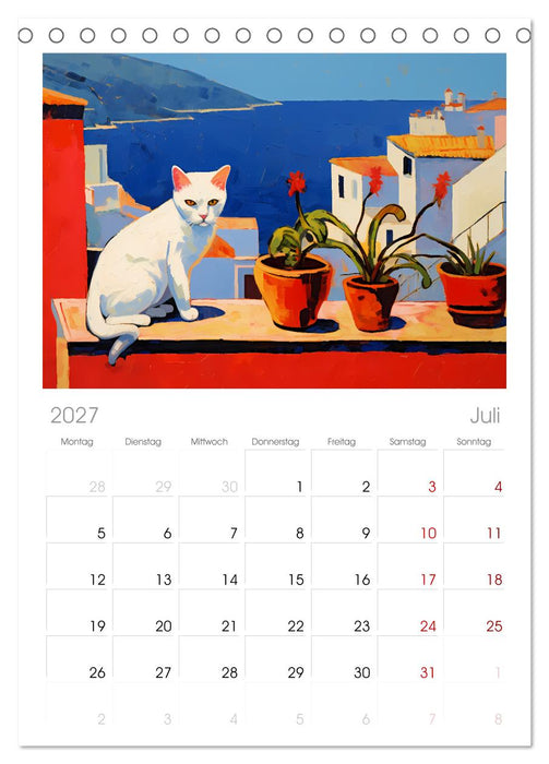 Kunstvolle Katzen (CALVENDO Tischplaner A5H 2027)