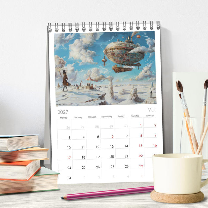 Steampunk Luftschiffe mit einer surrealen Note (CALVENDO Tischplaner A5H 2027)