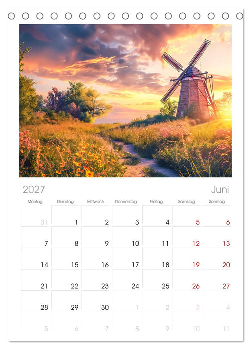 Märchenhaft Windmühlen (CALVENDO Tischplaner A5H 2027)