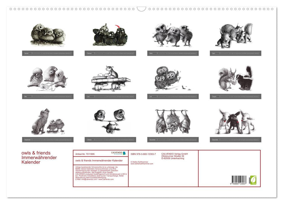 owls & friends Immerwährender Kalender (Wandkalender immerwährend DIN A2 quer) (CALVENDO Wandkalender 2014)