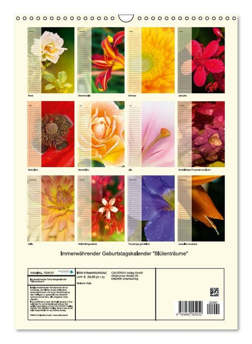 Immerwährender Geburtstagskalender - Blütenträume (Wandkalender immerwährend DIN A3 hoch) (CALVENDO Wandkalender 0)