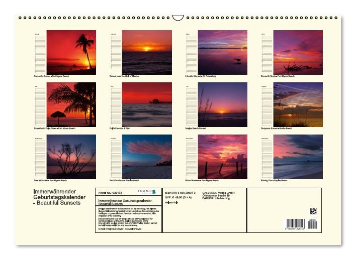 Immerwährender Geburtstagskalender – Beautiful Sunsets (Wandkalender immerwährend DIN A2 quer) (CALVENDO Wandkalender 0)