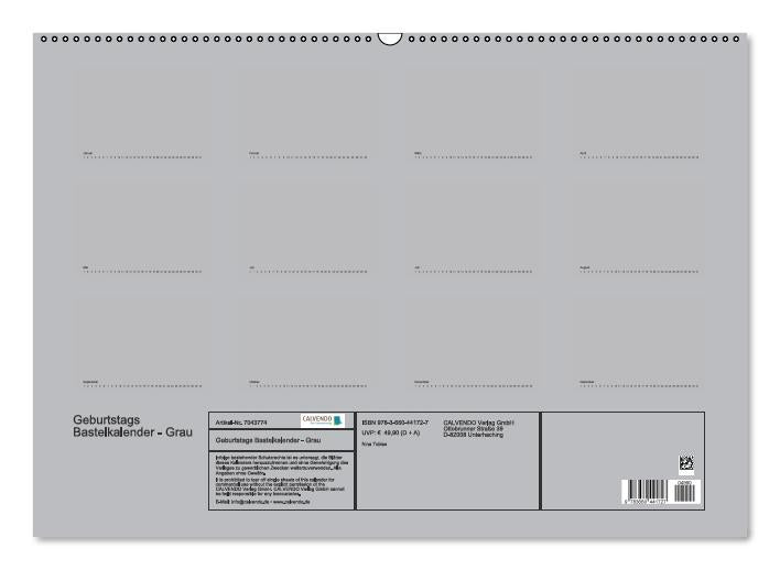 Geburtstags - Bastelkalender - Grau (Wandkalender immerwährend DIN A2 quer) (CALVENDO Wandkalender 0)