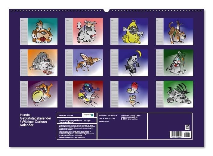 Hunde-Geburtstagskalender / Witziger Cartoon-Kalender (Wandkalender immerwährend DIN A2 quer) (CALVENDO Wandkalender 0)