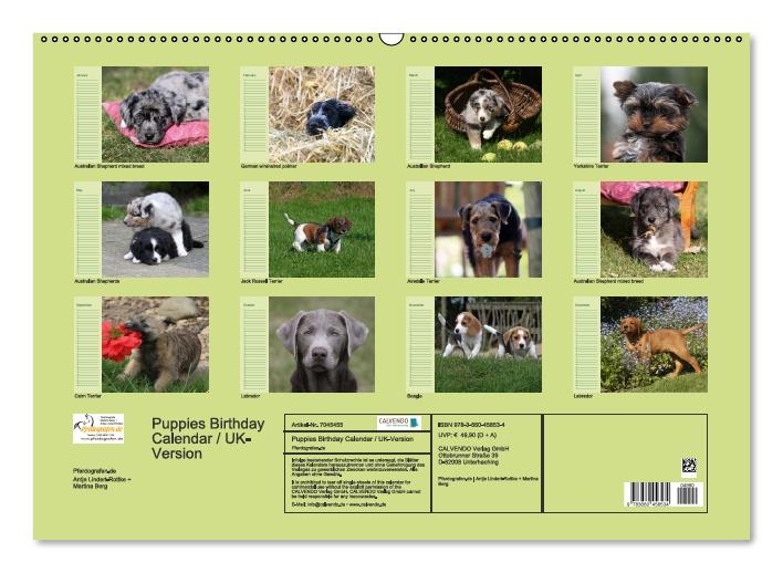 Puppies Birthday Calendar / UK-Version (Wall Calendar perpetual DIN A2 Landscape) (CALVENDO Monthly Calendar 0)