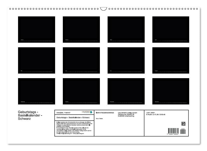 Geburtstags -  Bastelkalender - Schwarz (Wandkalender immerwährend DIN A2 quer) (CALVENDO Wandkalender 2014)