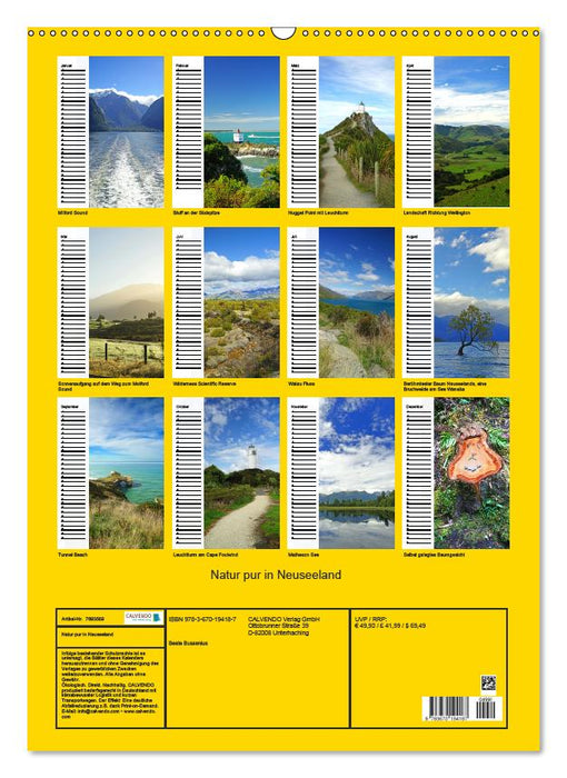 Natur pur in Neuseeland (Wandkalender immerwährend DIN A2 hoch) (CALVENDO Wandkalender 2019)