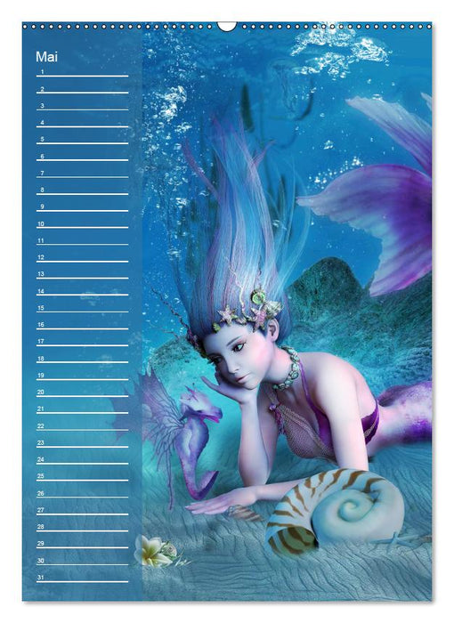 Magische Meerjungfrauen (Wandkalender immerwährend DIN A2 hoch) (CALVENDO Wandkalender 2019)