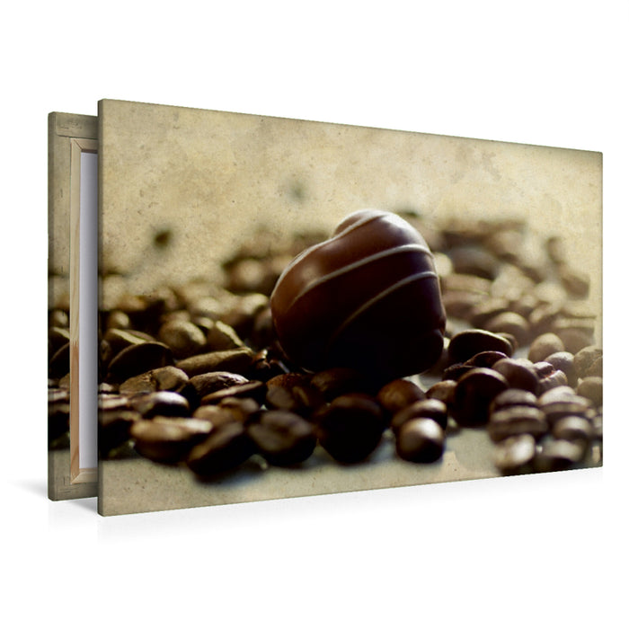 Premium Textil-Leinwand Premium Textil-Leinwand 120 cm x 80 cm quer Schokolade mit Kaffeebohnen