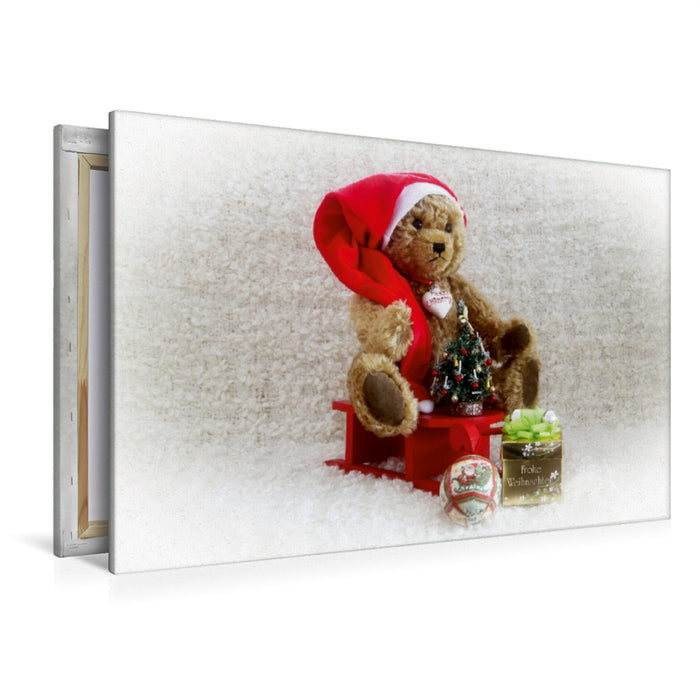 Premium Textil-Leinwand Premium Textil-Leinwand 120 cm x 80 cm quer Weihnachten mitTeddy