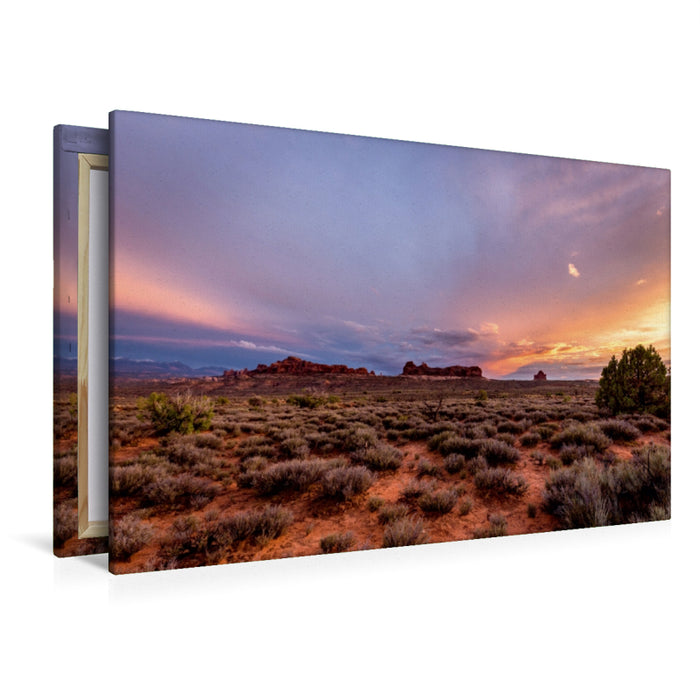 Premium Textil-Leinwand Premium Textil-Leinwand 120 cm x 80 cm quer Sunset - Arches National Park