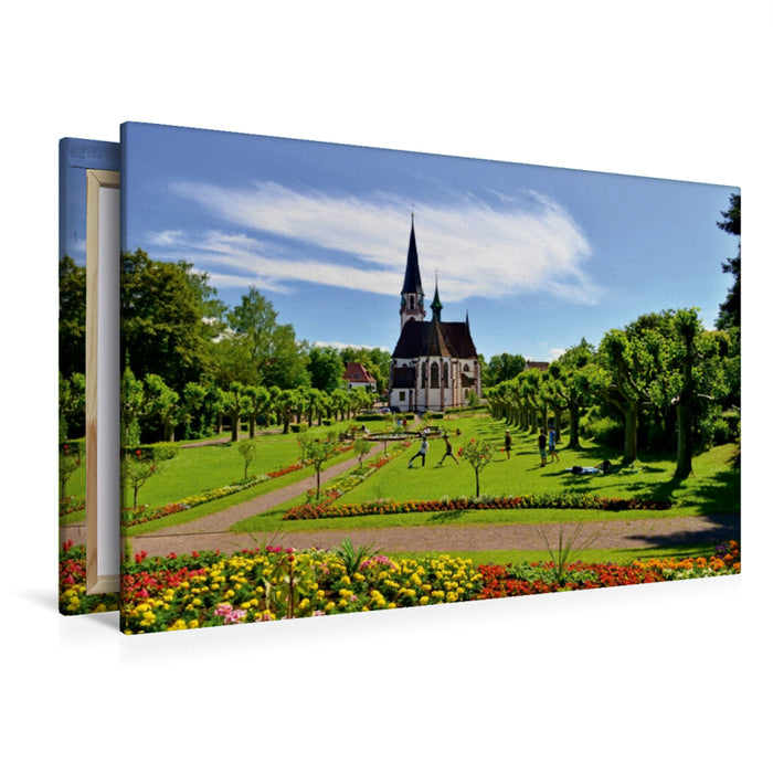 Premium Textil-Leinwand Premium Textil-Leinwand 120 cm x 80 cm quer Stadtgarten mit Kirche St. Bonifatius