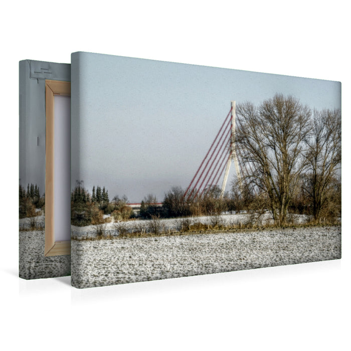 Premium Textil-Leinwand Premium Textil-Leinwand 45 cm x 30 cm quer Rheinbrücke im Winter