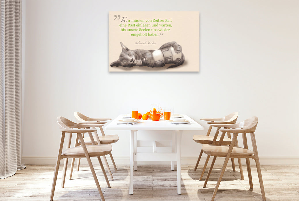 Toile textile premium Toile textile premium 120 cm x 80 cm paysage Faites une pause - dessin de chat avec citation 