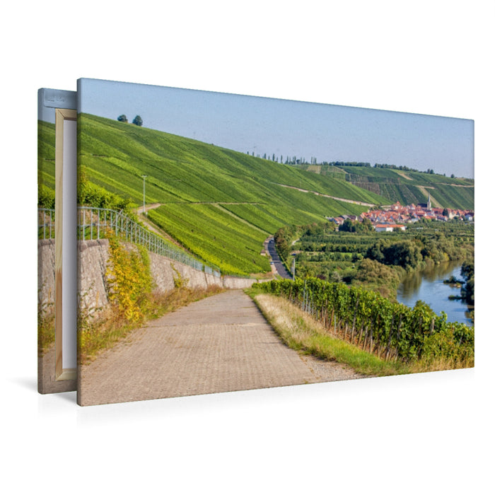 Premium Textil-Leinwand Premium Textil-Leinwand 120 cm x 80 cm quer Fränkische Toskana mit Blick auf die berühmte Weinlage Escherndorfer Lump