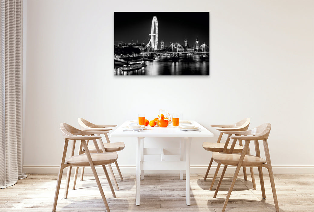 Premium Textil-Leinwand Premium Textil-Leinwand 120 cm x 80 cm quer London Eye bei Nacht