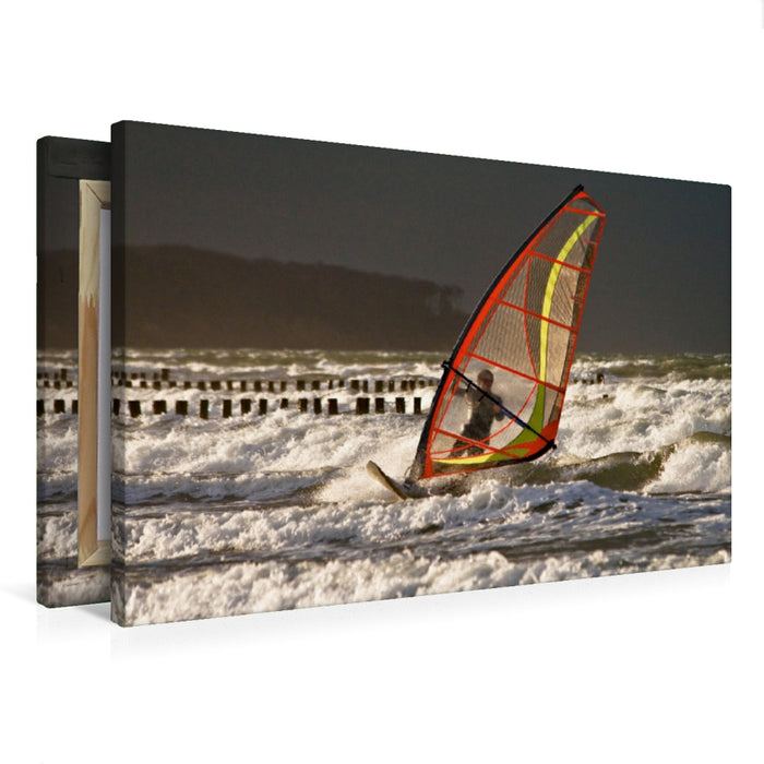 Premium Textil-Leinwand Premium Textil-Leinwand 75 cm x 50 cm quer Surfer auf der Ostsee