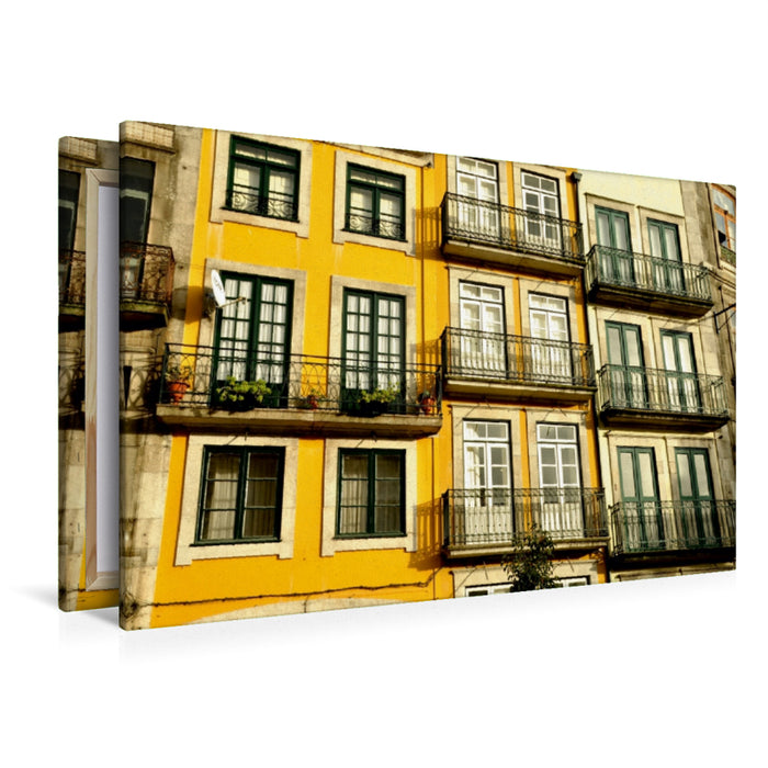Premium Textil-Leinwand Premium Textil-Leinwand 120 cm x 80 cm quer Häuserfassaden in der Hauptstraße