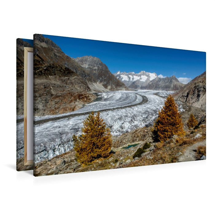 Premium Textil-Leinwand Premium Textil-Leinwand 120 cm x 80 cm quer Herbst am Aletschgletscher in der Schweiz