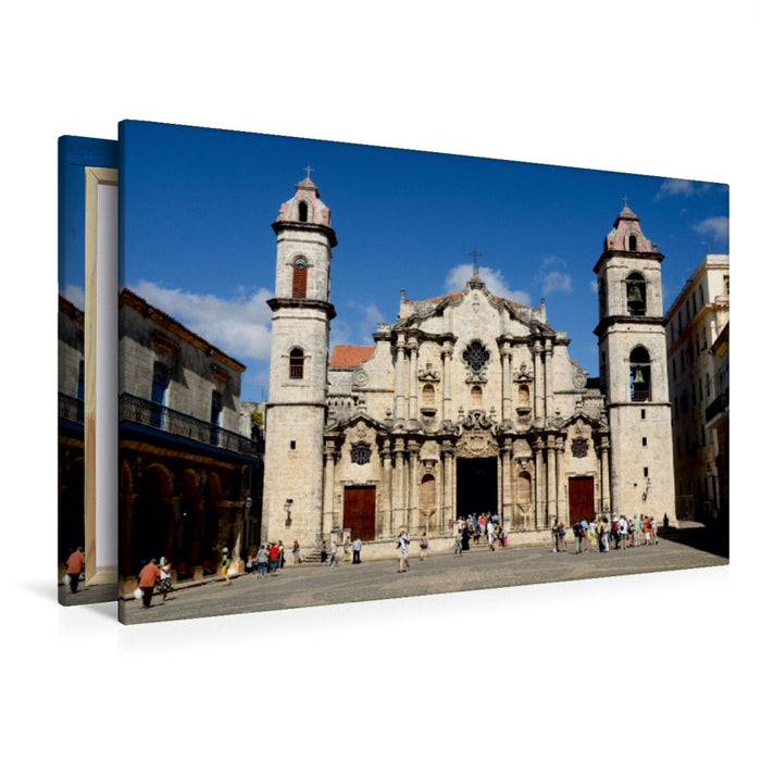 Premium Textil-Leinwand Premium Textil-Leinwand 120 cm x 80 cm quer Kathedrale in Havanna, Kuba