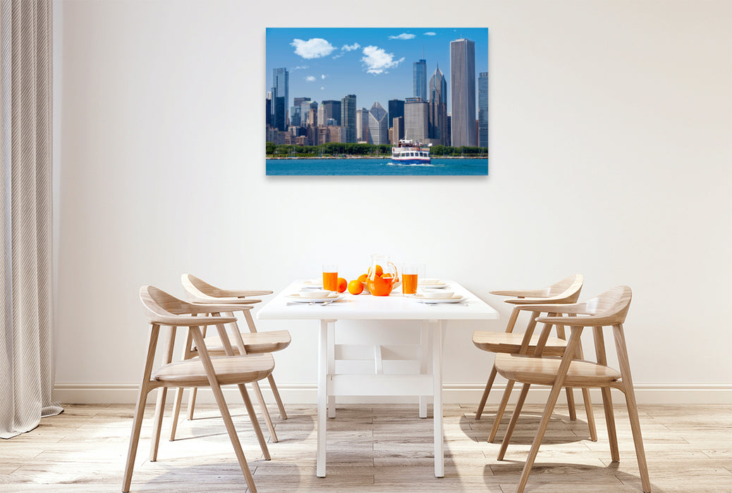 Premium Textil-Leinwand Premium Textil-Leinwand 120 cm x 80 cm quer CHICAGO Skyline