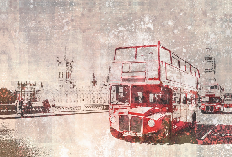 Toile textile premium Toile textile premium 120 cm x 80 cm paysage City-Art LONDON Bus Rouges 