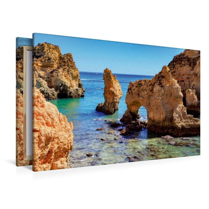 Premium Textil-Leinwand Premium Textil-Leinwand 120 cm x 80 cm quer Die Felsen an der Küste der Algarve in der Nähe von Lagos