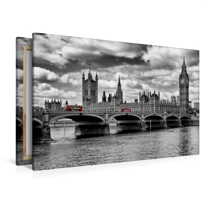 Premium Textil-Leinwand Premium Textil-Leinwand 120 cm x 80 cm quer LONDON Westminster Bridge und Houses of Parliament