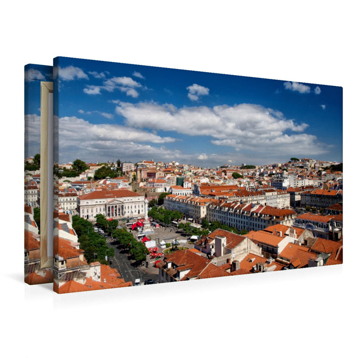 Premium Textil-Leinwand Premium Textil-Leinwand 90 cm x 60 cm quer Lissabon - Blick über den Rossio