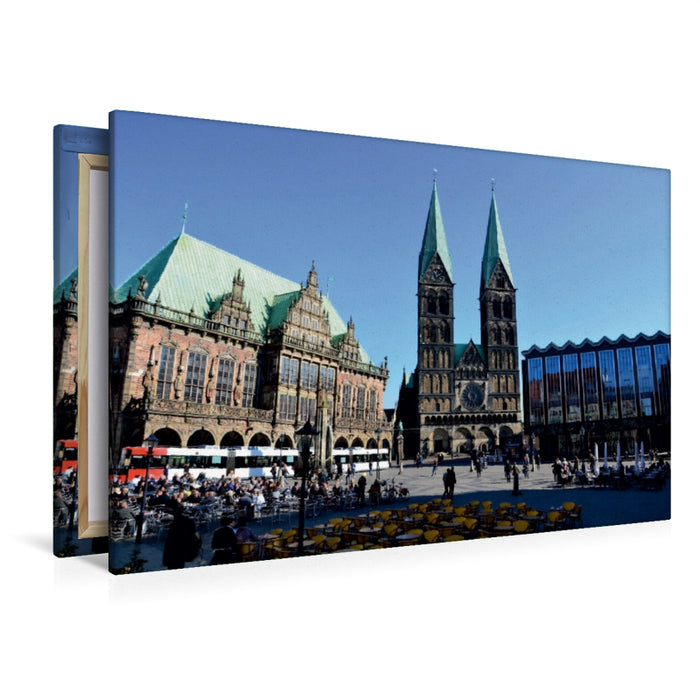 Premium Textil-Leinwand Premium Textil-Leinwand 120 cm x 80 cm quer Bremer Marktplatz-Rathaus-St,Petri-Dom, Bremische Bürgerschaft