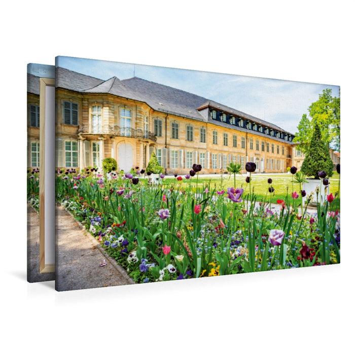 Premium Textil-Leinwand Premium Textil-Leinwand 120 cm x 80 cm quer Blumen vor dem Neuen Schloss Bayreuth