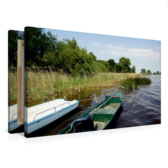 Premium Textil-Leinwand Premium Textil-Leinwand 75 cm x 50 cm quer Boote am Ufer vom Hohennauener See