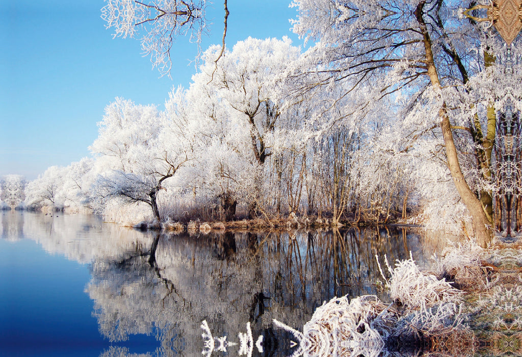 Premium textile canvas Premium textile canvas 75 cm x 50 cm across Hoarfrost on the Havel in Havelland 