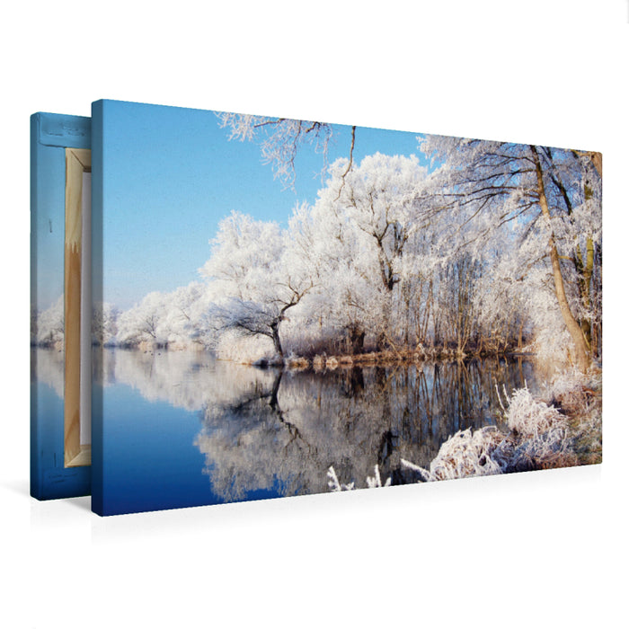 Premium textile canvas Premium textile canvas 75 cm x 50 cm across Hoarfrost on the Havel in Havelland 