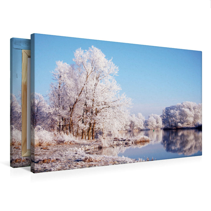 Premium textile canvas Premium textile canvas 75 cm x 50 cm landscape winter landscape on the Havel. Landscape in Havelland. 